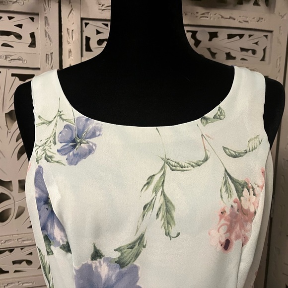 CDC LOVELY LIGHT BLUE & PURPLE FLOWERS SLEEVELESS LIGHTWEIGHT MAXI DRESS - Picture 4 of 9
